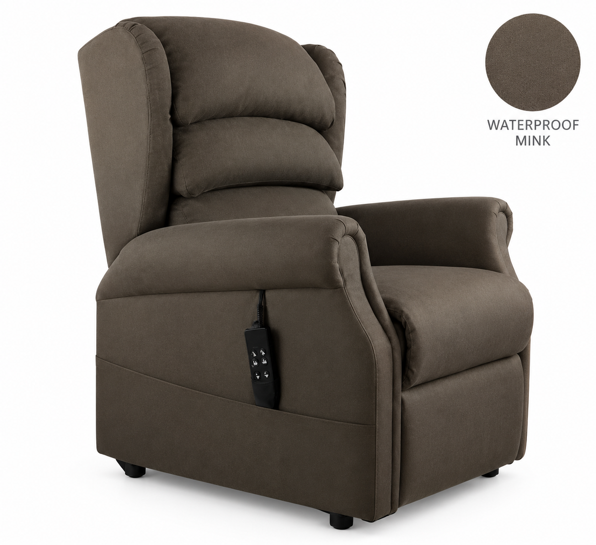 One Rehab Chancellor Flex Rise and Recline Chair - Special Offer Only 6 Remain - Online Only - Waterproof Mink Fabric - Free Delivery in Kent,Medium Size