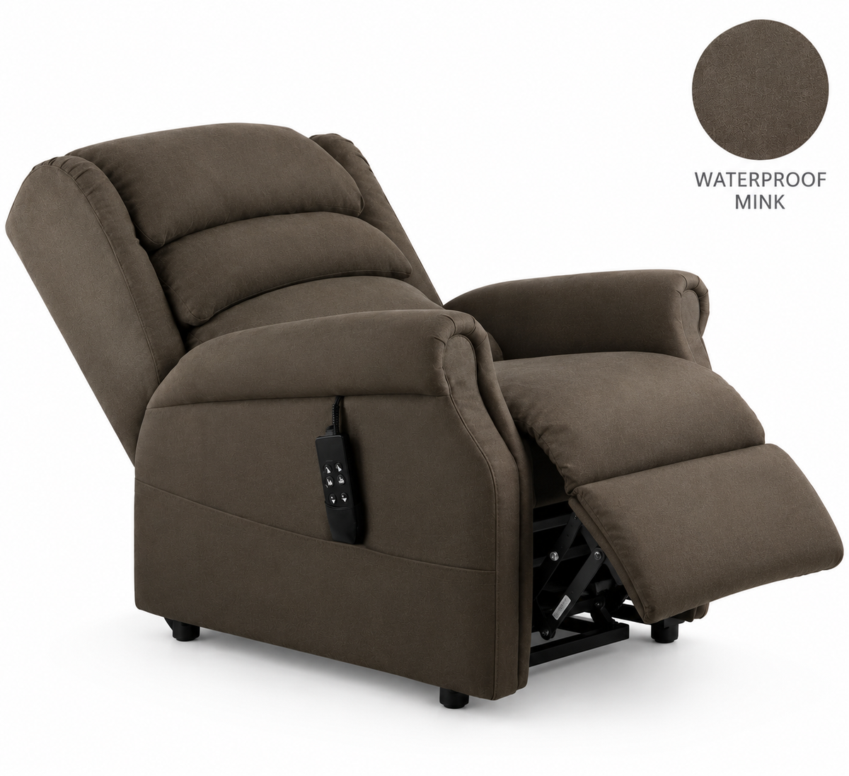 One Rehab Chancellor Flex Rise and Recline Chair - Special Offer Only 6 Remain - Online Only - Waterproof Mink Fabric - Free Delivery in Kent,Medium Size